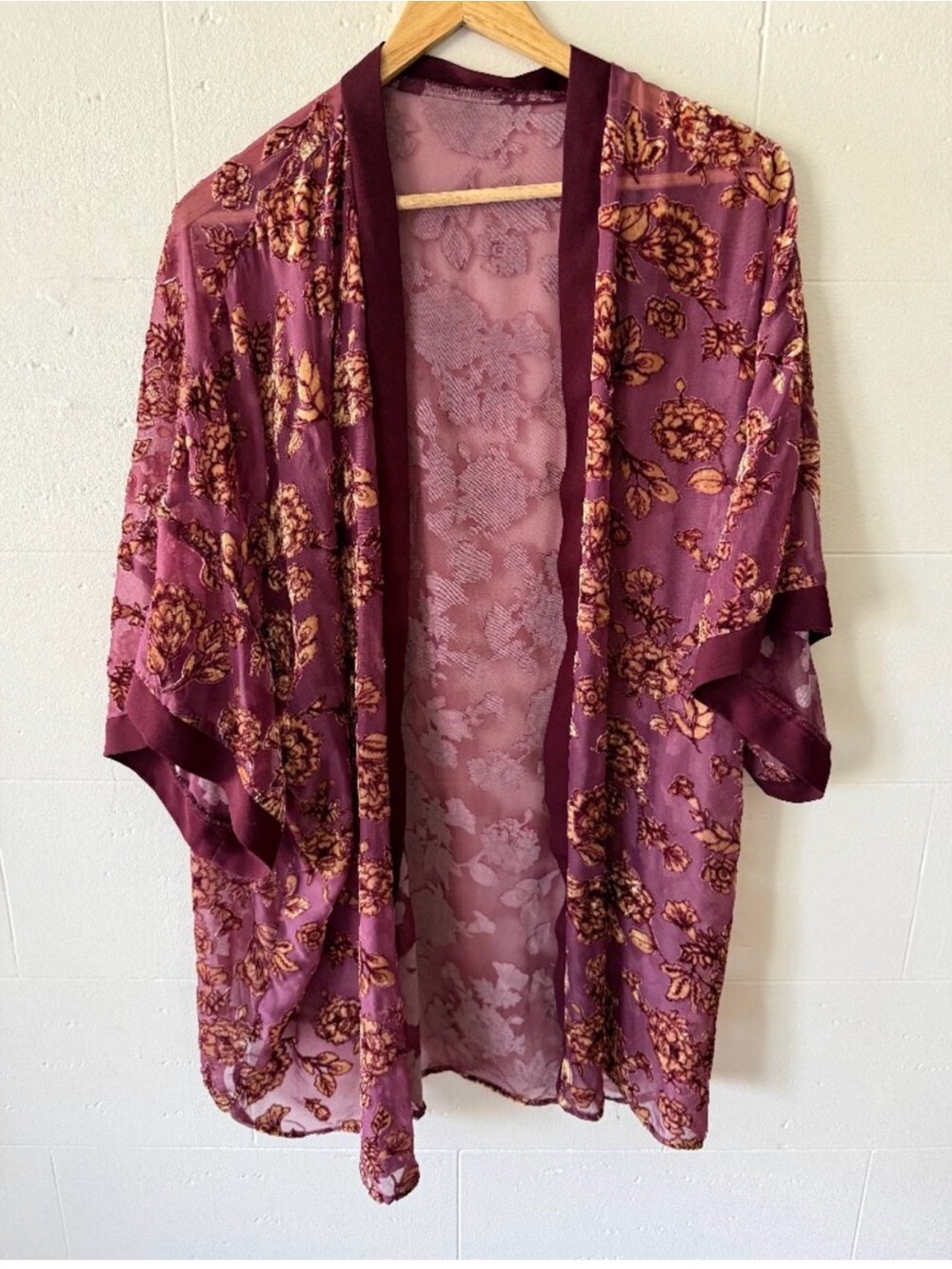 Burgundy Gold Velvet Boho Whimsigoth Duster Kimono | Festival Summer | O/S